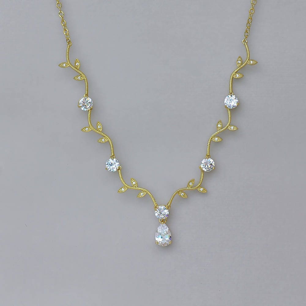 Gold Necklace Gold Bridal Necklace Crystal Wedding Necklace