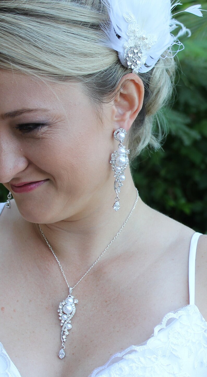 TILLY Earrings Bracelet /& Necklace Set Pearl Wedding Jewelry SET Chandelier Earring Set Pear Bridal Earrings