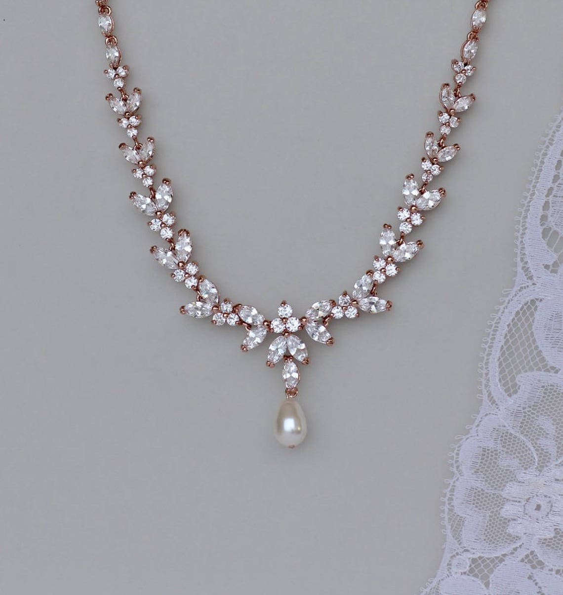 Crystal Bridal Jewelry Rose Gold Crystal Bridal Necklace Etsy