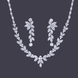 Crystal Bridal Set, Bridal Jewelry Set, White Gold Necklace & Earring Set, DENISE/MAXIME image 4