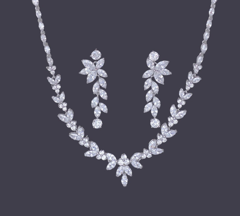 Crystal Bridal Set, Bridal Jewelry Set, White Gold Necklace & Earring Set, DENISE/MAXIME image 4