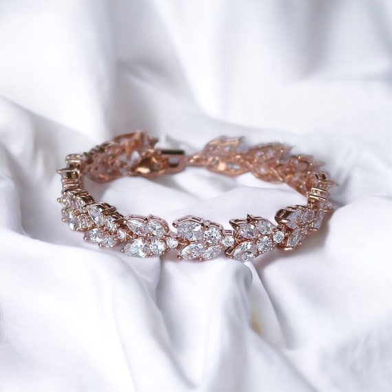 Rose Gold Bridal Bracelet, Crystal Bracelet, Rose Gold Bridal