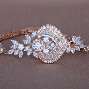 Rose Gold Crystal Bracelet, Pink Gold Bridal Bracelet,  White Gold Option, Rose Gold Bridal Jewelry, Wedding jewelry, TAYLOR