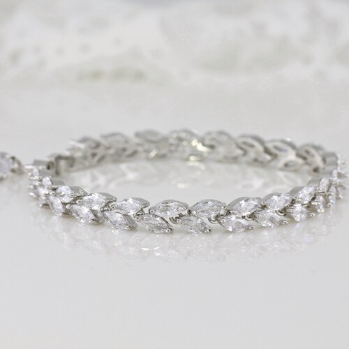 Crystal Bracelet Silver Marquise Bridal Bracelet Wedding Etsy