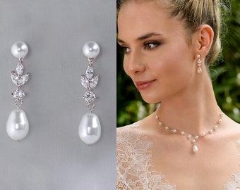 Crystal Pearl Drop Bridal Earrings, Pearl & Crystal Bridesmaids Earrings, Swarovski Pearl Wedding Earrings,  PPD