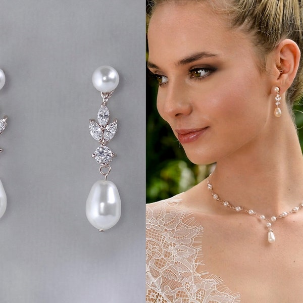 Crystal Pearl Drop Bridal Earrings, Pearl & Crystal Bridesmaids Earrings, Swarovski Pearl Wedding Earrings,  PPD