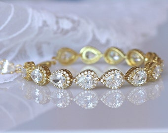 Gold Teardrop Crystal Bracelet, Gold Bridal Bracelet, Gold Bridal Jewelry, TAMARA G