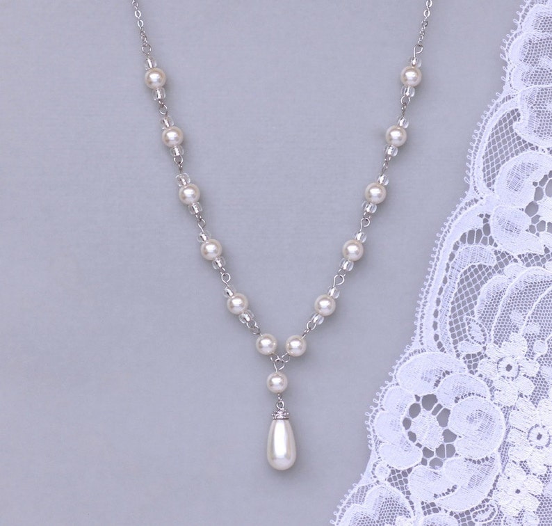 Backdrop Necklace,Pearl Back Drop Necklace, Pearl Bridal Necklace, Back Drop Option, VANESSA image 3