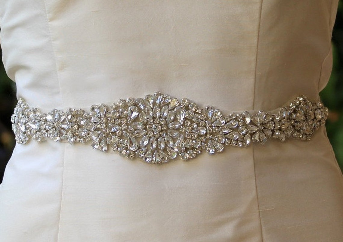 Crystal Bridal Sash Silver Crystal Sash Crystal Wedding Etsy