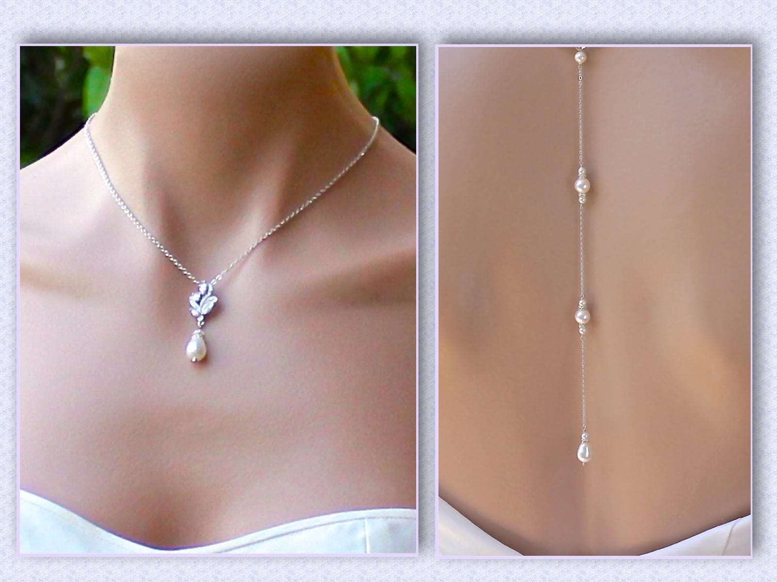 Pearl Backdrop Necklace, Pearl Bridal Necklace, Wedding Necklace FLEUR