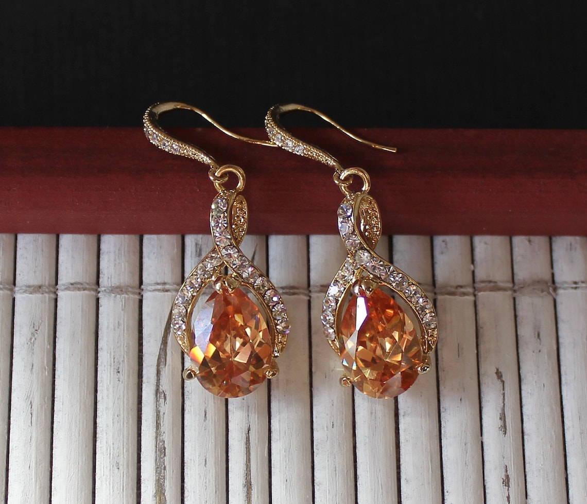 Champagne Bridal Set Gold Jewelry Set Bridesmaids Jewelry Etsy