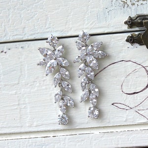 Crystal Chandelier Bridal Earrings, Silver Marquise Long Crystal Earrings, Maxime image 5