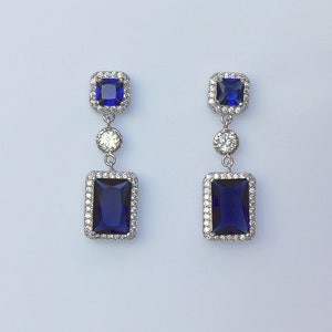 Sapphire Blue Bridal Earrings, Sapphire Crystal Earrings, Something Blue, Wedding Jewelry, Blue Bridesmaids Earrings, EMILIA Blue