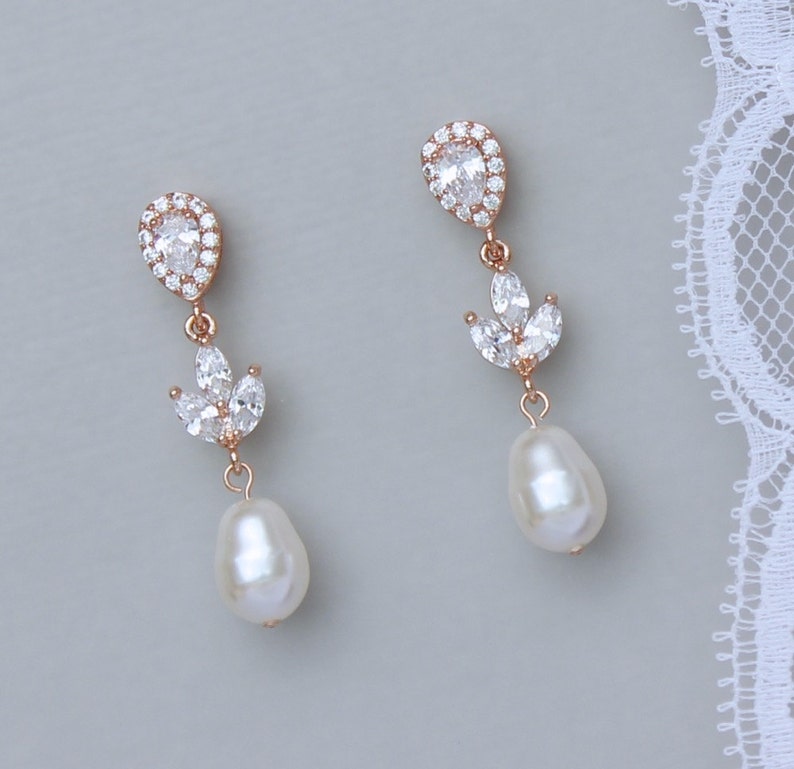 Bridal Earrings Rose Gold Pearl Earrings Pearl Drop Bridal - Etsy