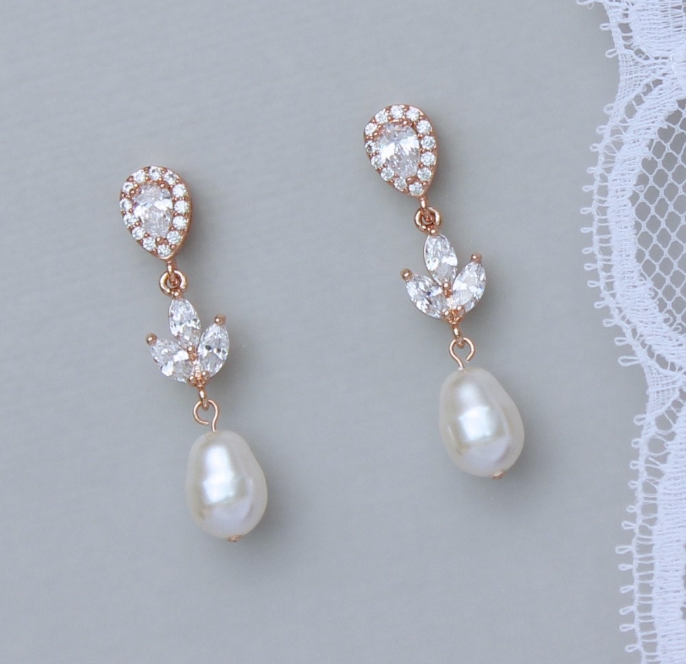 Bridal Earrings Rose Gold Pearl Earrings Pearl Drop Bridal - Etsy