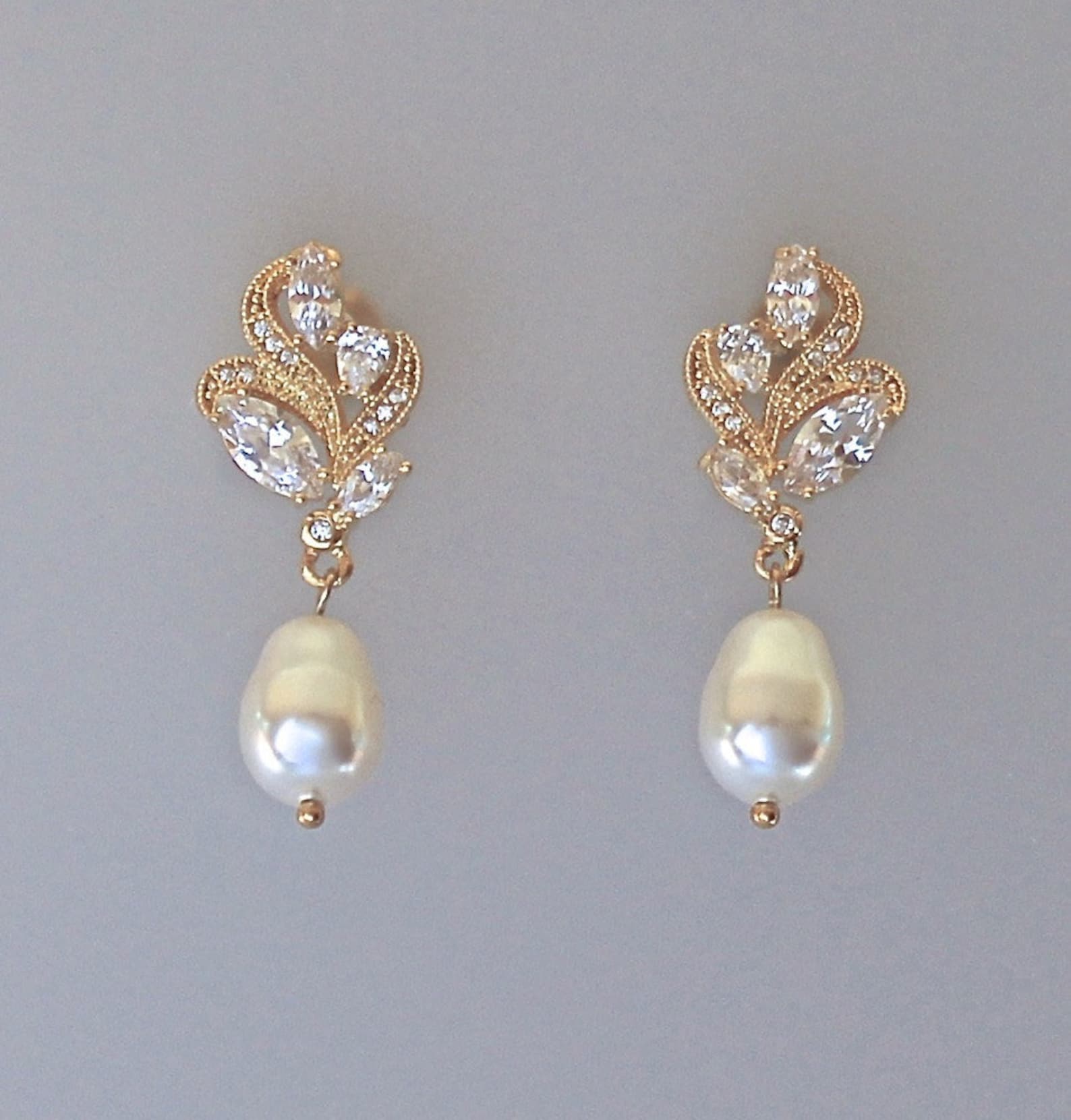 Gold Crystal Earrings Crystal Bridal Earrings Bridal Stud Etsy