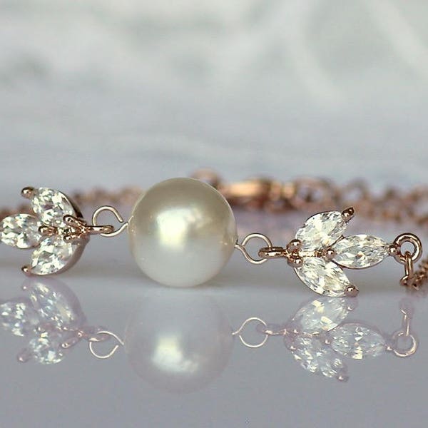 Rose Gold Pearl Armband, Rose Gold Bridal Armband, Pearl Wedding Jewlry, HAYLEY RGP