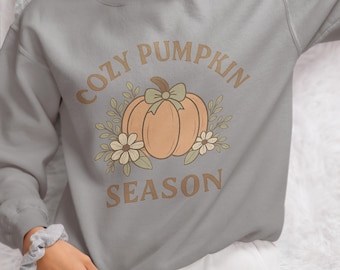 Moletom com gola redonda aconchegante da temporada de abóbora, suéter fofo de outono para mulheres, pulôver floral de outono, itens essenciais da OFFDANFORTH