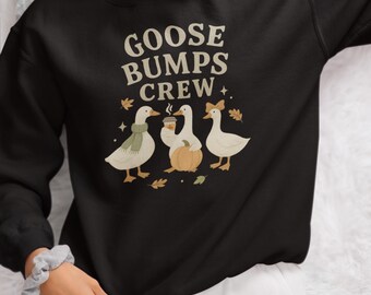 Suéter Goose Bumps Crew de Outono | OFFDANFORTH Essentials, Presente para Amantes de Goose, Gola Redonda Unissex, Suéter Aconchegante de Outono