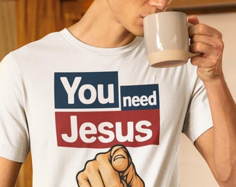 Camiseta You Need Jesus, Camiseta Cristã Engraçada com Estampa | Camiseta com Declaração de Fé para Homens e Mulheres