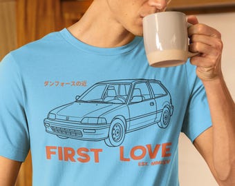Camiseta estilo japonês de rua First Love JDM EF9, camiseta retrô Honda Hatchback, itens essenciais OFFDANFORTH