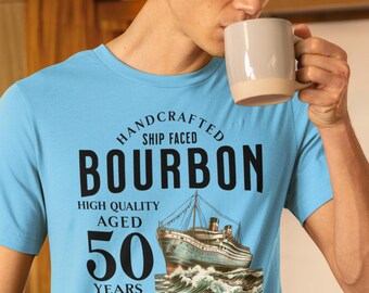 Camiseta com estampa de bourbon com estampa de cruzeiro divertida | OFFDANFORTH Essentials, camiseta vintage com estampa de bourbon, camiseta unissex softstyle