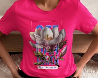Camisa Floral Premium OFFDANFORTH | Camiseta Magnolia Streetwear | Bella+Canvas 3001 Preta Unissex | Série For The Birds