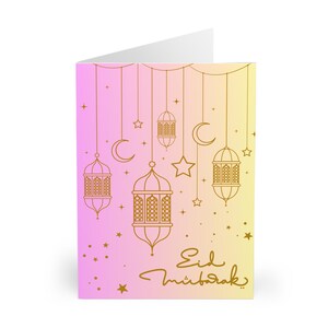 Tarjetas de felicitación para Eid Mubarak (paquete de 5), papelería festiva para celebraciones de Eid, tarjetas de Eid al-Fitr, tarjetas islámicas coloridas, tarjetas de regalo únicas