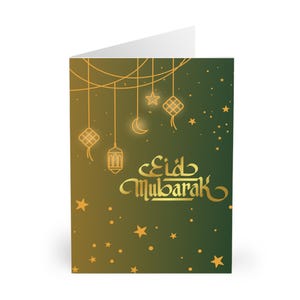 Jeu de cartes de voeux Eid Mubarak, lot de 5 cartes de l'Aïd élégantes pour célébrations, jours fériés islamiques, invitations à des fêtes, notes personnelles, fête