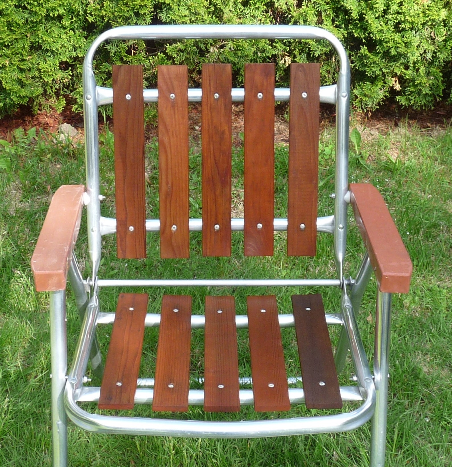 Vintage Retro Redwood Wood Slat Aluminum Folding Patio Lawn Etsy