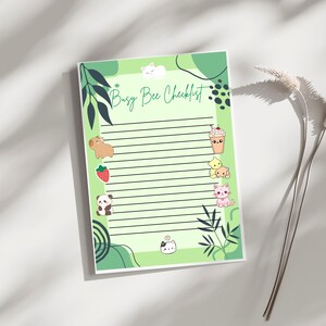 Lista de verificación y planificador de abejas ocupadas: lista de tareas imprimible kawaii / Papelería con adorables gatos y animales / Descarga digital tamaño A4 y carta (2 páginas)