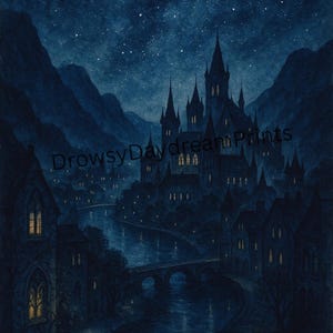 Velaris - City of Starlight | Dark Fantasy Wall Art | Night Court Inspired Watercolor Print | Cozy Fantasy Decor | Instant Download