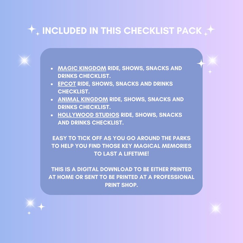 Walt Disney World Ride Checklists X 4 - Printable Digital Download ...