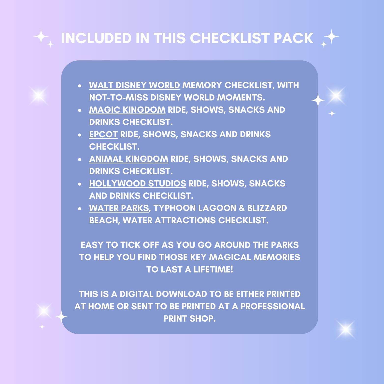 Walt Disney World Ride Checklists X 6 - Printable Digital Download ...