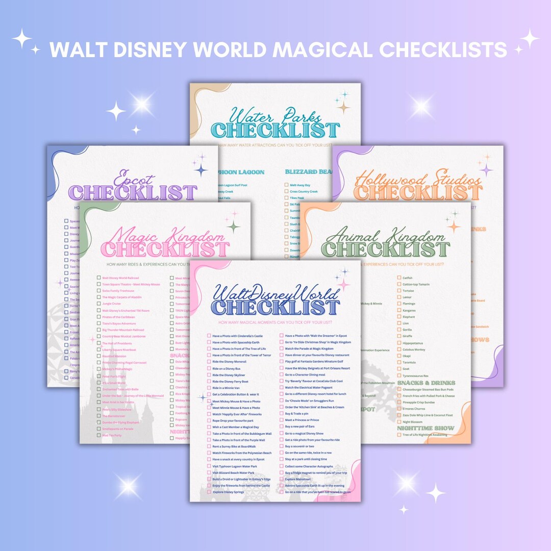 Walt Disney World Ride Checklists X 6 - Printable Digital Download ...
