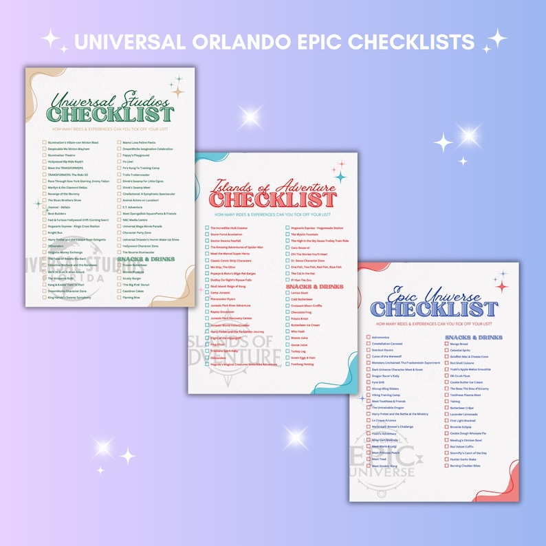 Universal Needs List.pdf UNIVERSAL Orlando Ride Checklists X 3 - Printable Digital Download ...