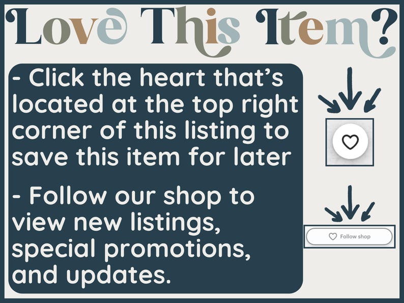 Click Heart To Save, Follow Shop For Updates, Love This Item Sign, Wall Art Decor, Home Décor, Motivational Quote Print
