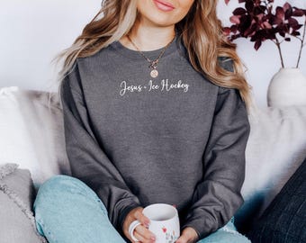 Jesus and Ice Hockey Sweatshirt, Faith Based, Hockey Fan Gift, Religious Hockey Player, Sports Lover Sweatshirt, Christian Athlete