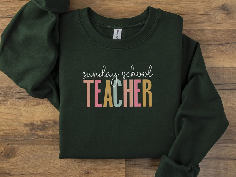 Sunday school teacher sweatshirt, Christian gift for educators, cozy teacher apparel, church staff gift idea, religious teacher shirt