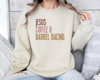 Bluza wyścigowa Jesus Coffee Barrel, chrześcijański miłośnik koni, prezent jeździecki, bluza z wiarą, bluza rodeo, bluza kowbojka