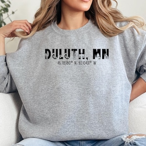 Duluth MN Sweatshirt, Cityscape, Coordinates Souvenir, Minnesota Gift, Skyline Landmarks, Travel Lover Present, Duluth Fan Apparel