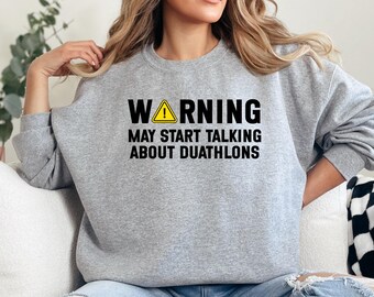 Sudadera con mensaje "Duathlon Obsession", ropa con señal de advertencia, regalo divertido para triatlón, aficionado a los deportes de resistencia, adicto a los multideportes, estilo de vida activo