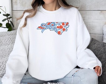 North Carolina Sweatshirt, Floral State Sweatshirt, NC State Pride, Bow Sweatshirt, Southern Charm, Cute State Sweatshirt, Gift Idea