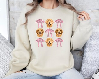 Sweatshirt golden retriever, schattige puppyhond met patroon roze strikken, uniek dierenvriend sweatshirt, cadeau huisdiereigenaar, trendy sweater