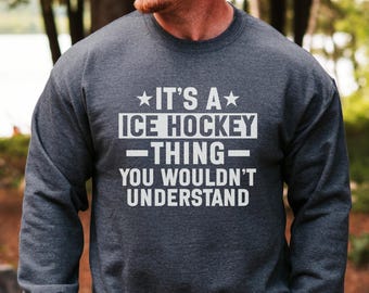Sudadera con diseño de hockey sobre hielo / Regalo divertido para aficionados al hockey / Sudadera para el día del partido para jugadores y entrenadores / Sudadera deportiva única con cuello redondo