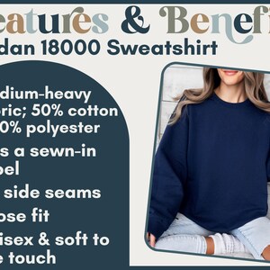 Cozy Gildan 18000 Sweatshirt, Medium-Heavy Fabric, Loose Fit, Unisex Soft Touch, Sewn-In Label, No Side Seams