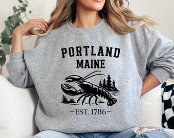 Portland Maine-tröja, hummerströja, vintagestil, Maine est. 1786, kusttröja, unisextröja, present till Maine-älskare