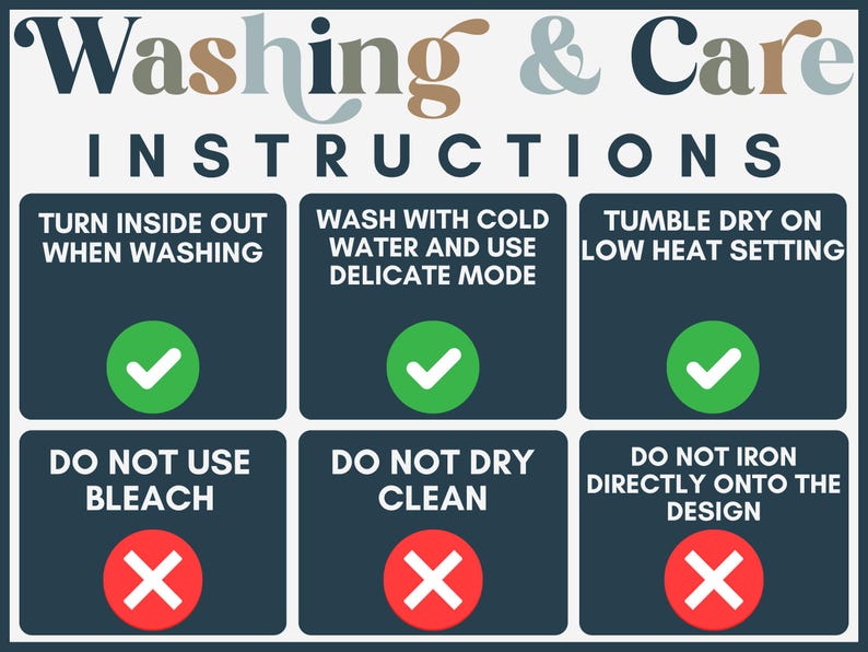 Washing Care Instructions Sign, Laundry Room Decor, Laundry Guide Poster, Wash and Care Symbols, Laundry Instruction Chart