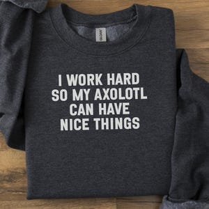 Axolotl Sweatshirt, Funny Axolotl Gift, Axolotl Lover, I Work Hard Sweatshirt, Unique Sweatshirt Design, Animal Sweatshirt, Gift Ideas