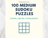 100 Medium Sudoku Puzzles Printable PDF – Instant Download – 8.5 x 11 Letter Size Book with Solutions for Adults & Teens